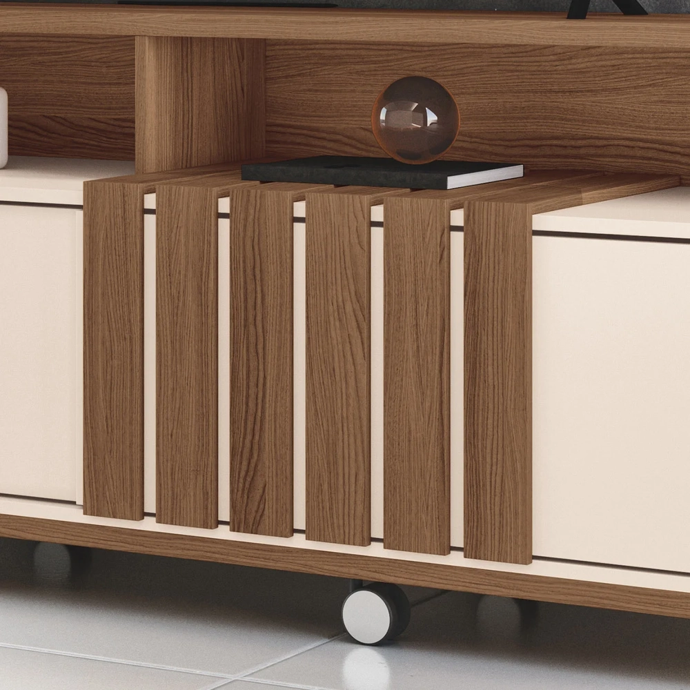Rack Bancada de TV 70 Pol 180cm Graci Castanho/Off White - HB Móveis