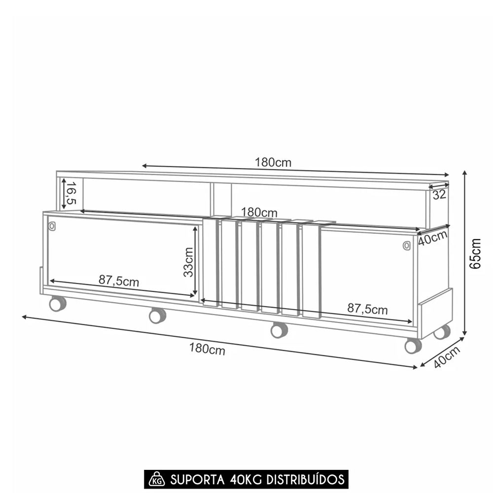 Rack Bancada de TV 70 Pol 180cm Graci Castanho/Off White - HB Móveis
