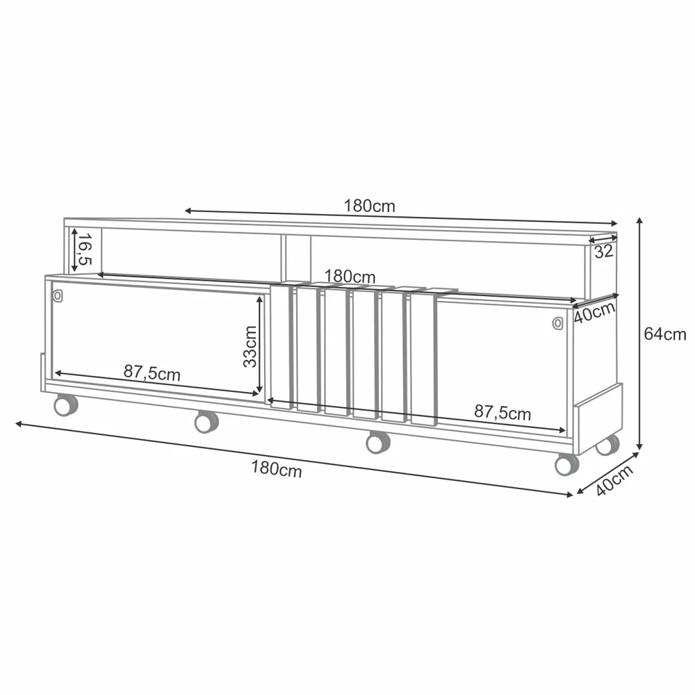 Rack Bancada de TV 70 Pol 180cm Graci Off White/Cinamomo - HB Móveis