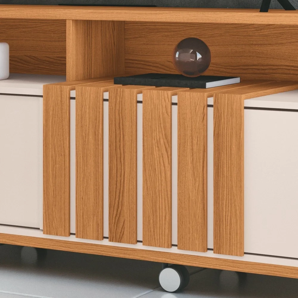 Rack Bancada de TV 70 Pol 180cm Graci Off White/Cinamomo - HB Móveis