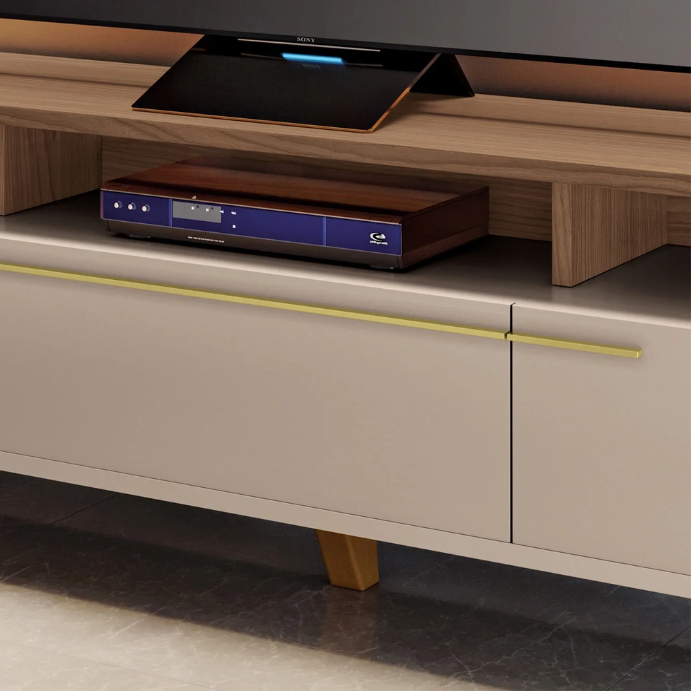 Rack Bancada de TV 70 Pol 200cm Essenza Castanho/Off - HB Móveis