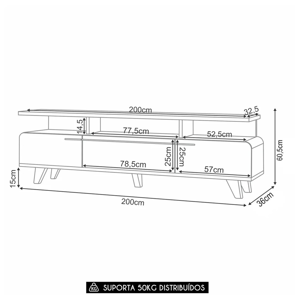Rack Bancada de TV 70 Pol 200cm Essenza Castanho/Off - HB Móveis