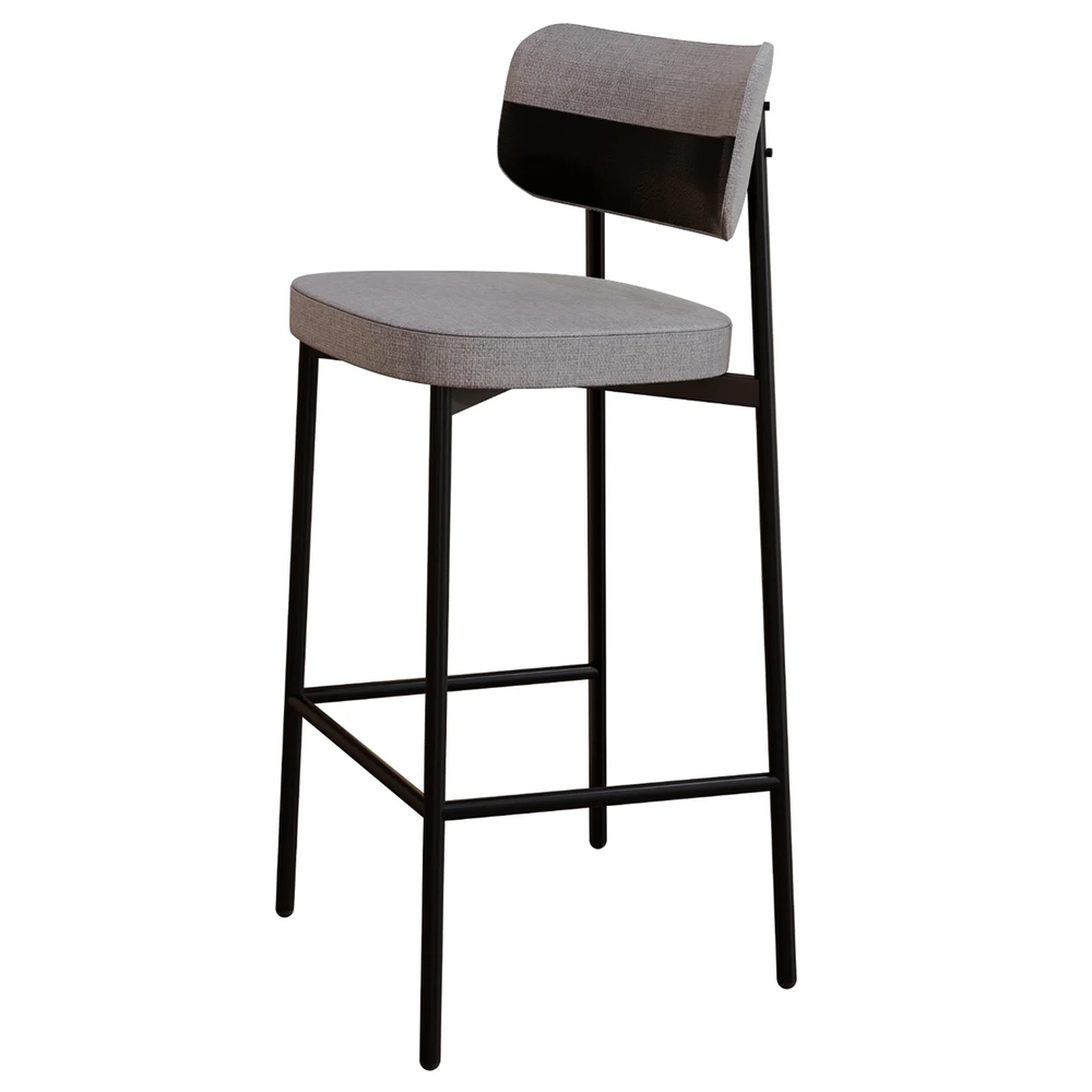Banqueta Alta Bar Estofada Kit 2 Ella M25 Linho Cinza CL/Preto - Mpozenato