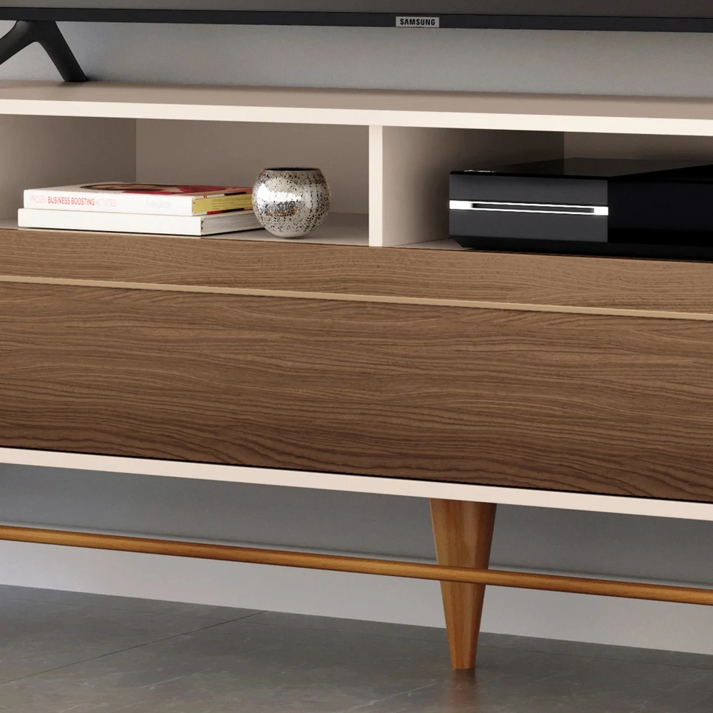 Rack Bancada de TV 85 Pol 220cm Época Castanho/Off - HB Móveis