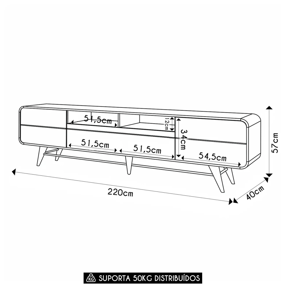 Rack Bancada de TV 85 Pol 220cm Época Castanho/Off - HB Móveis