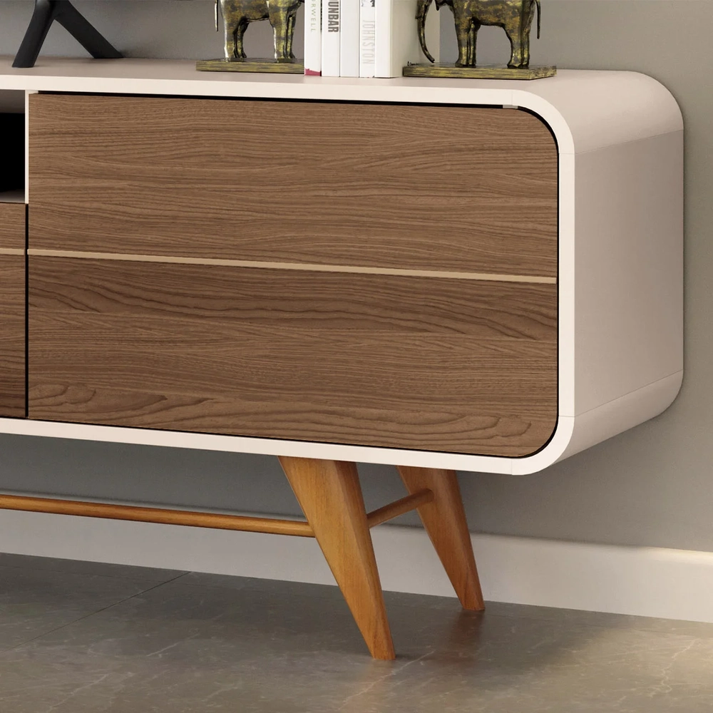 Rack Bancada de TV 85 Pol 220cm Época Castanho/Off - HB Móveis