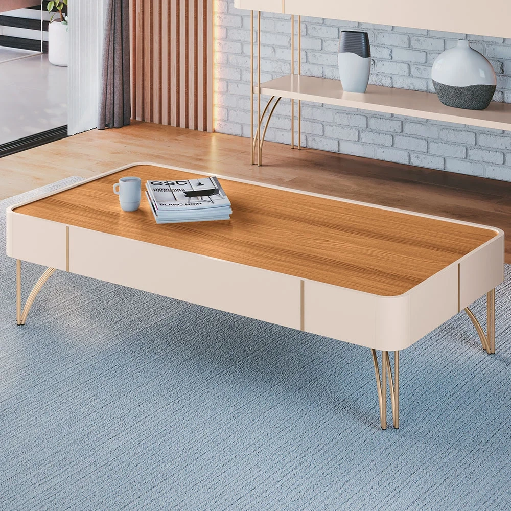 Aparador de Sala Vivant e Mesa Cadenza Off/Cinamomo - HB Móveis