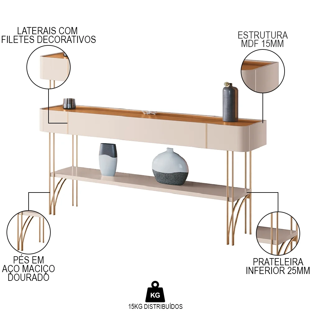 Aparador de Sala Vivant e Mesa Cadenza Off/Cinamomo - HB Móveis