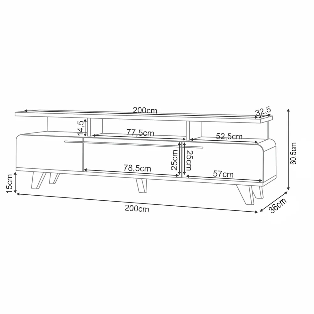 Rack Bancada de TV 70 Pol 200cm Essenza Off White/Cinamomo - HB Móveis