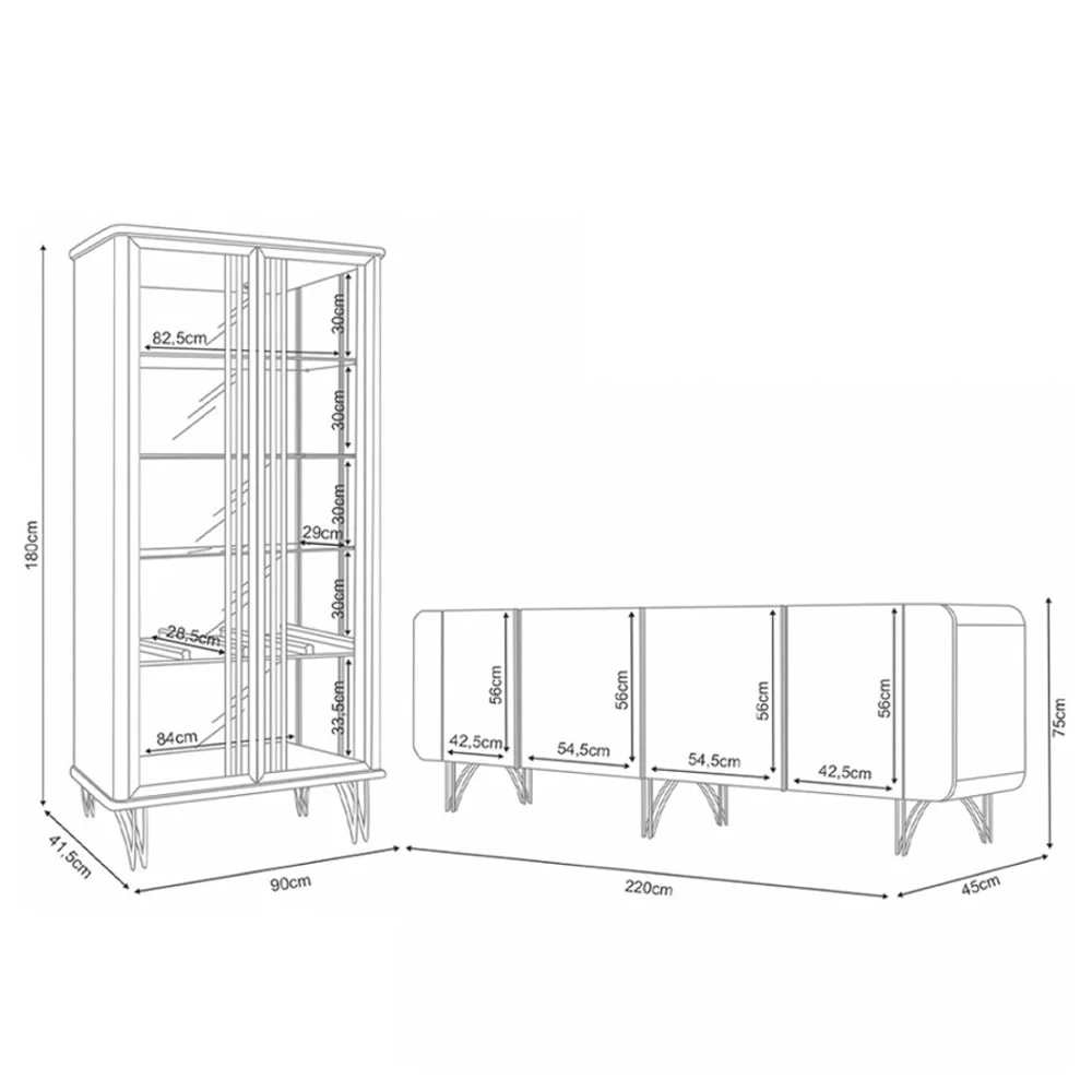 Buffet Aparador Cristaleira e Mesa de Centro Ester Off/Cinamomo - HB Móveis