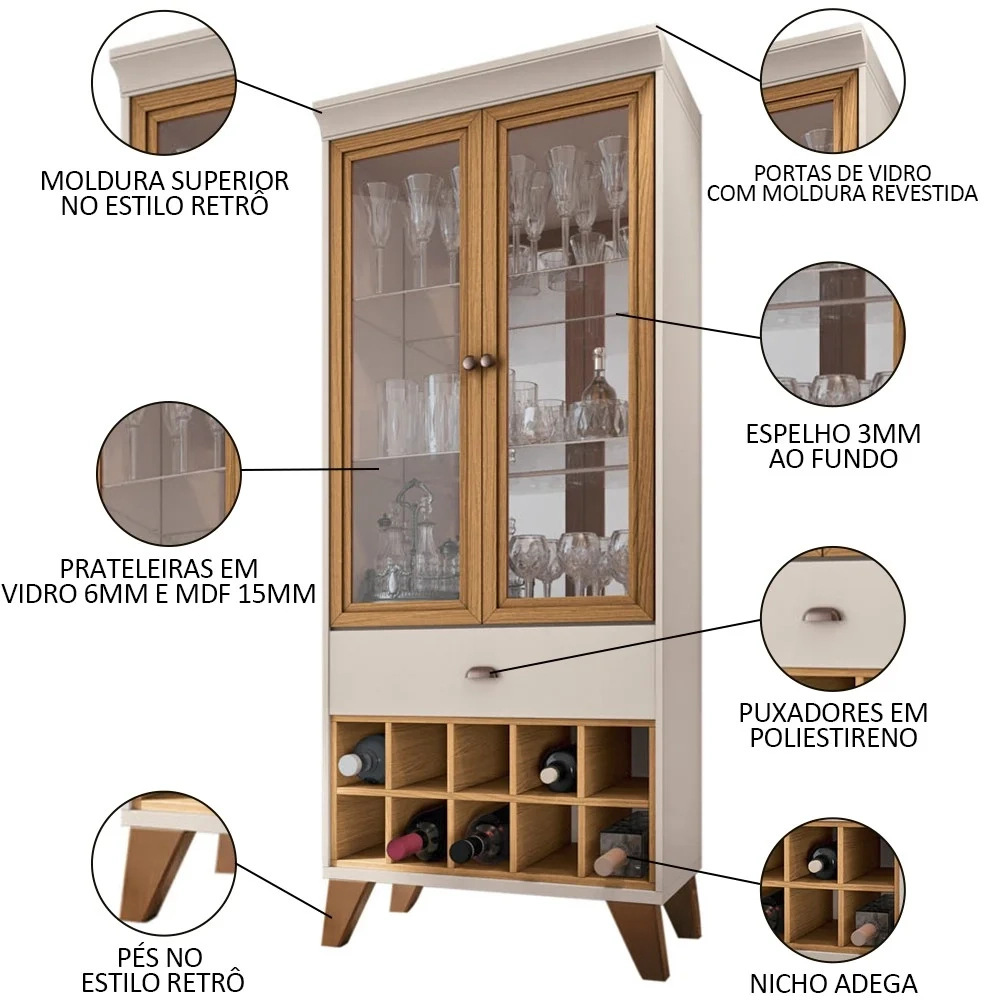 Buffet Aparador Melodia e Cristaleira Adega Ópera Off/Cinamomo - HB Móveis