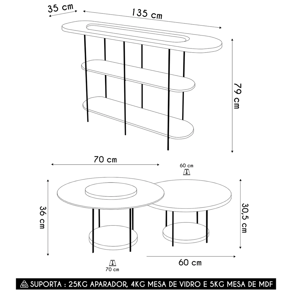 Aparador Infinity e Mesas de Centro Sky Off White - HB Móveis