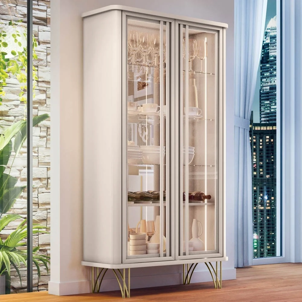 Buffet Aparador Saluti com Cristaleira Évora Off White - HB Móveis