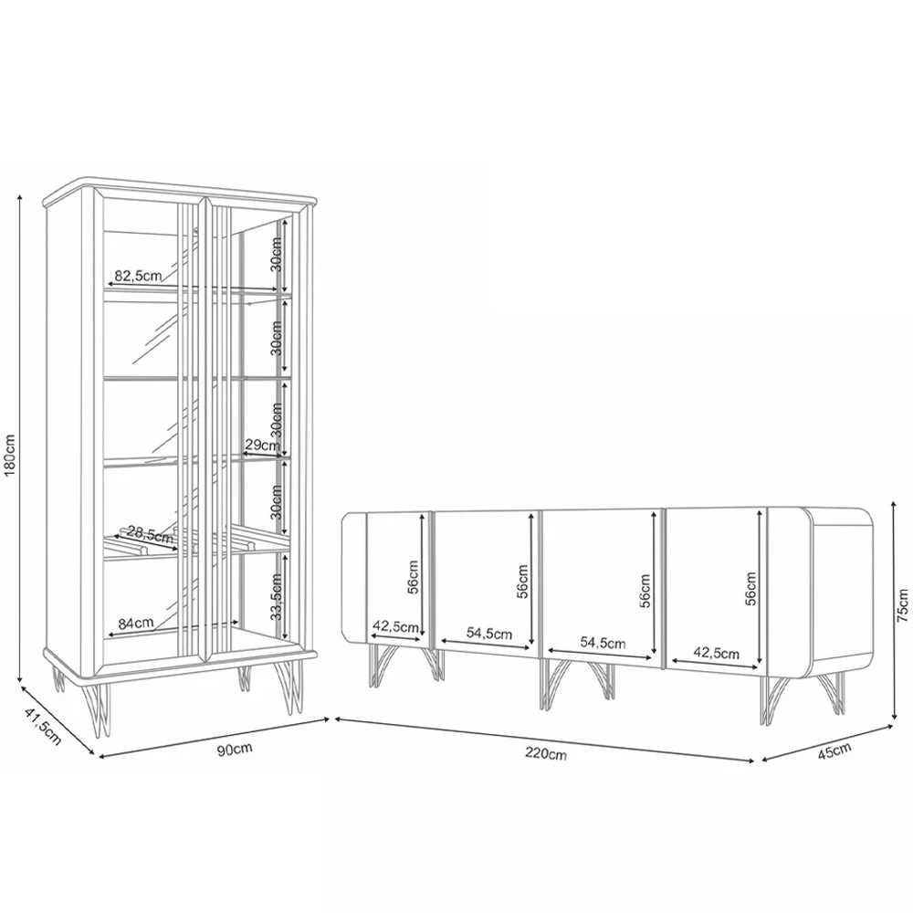 Buffet Aparador Saluti com Cristaleira Évora Off White - HB Móveis