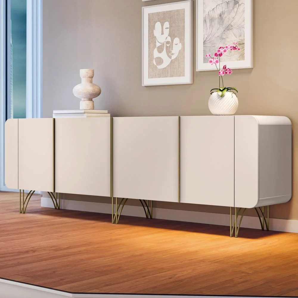 Buffet Aparador Saluti com Cristaleira Évora Off White - HB Móveis