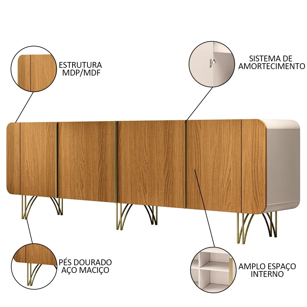 Buffet Aparador Saluti com Cristaleira Évora Off/Cinamomo - HB Móveis