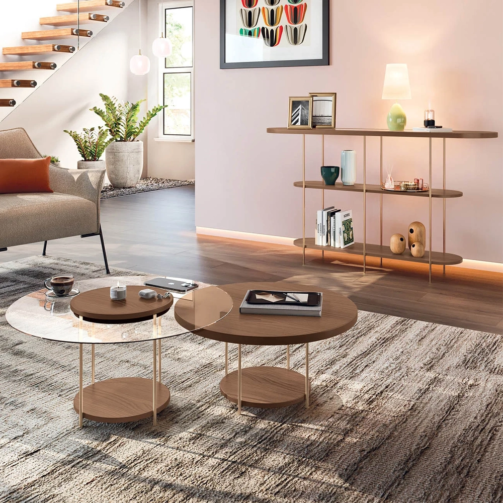Mesa de Centro Para Sala Pés Metálicos Kit 2 Sky Castanho - HB Móveis