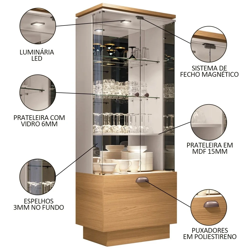 Buffet Aparador Sollare e Cristaleira Aura Off/Cinamomo - HB Móveis