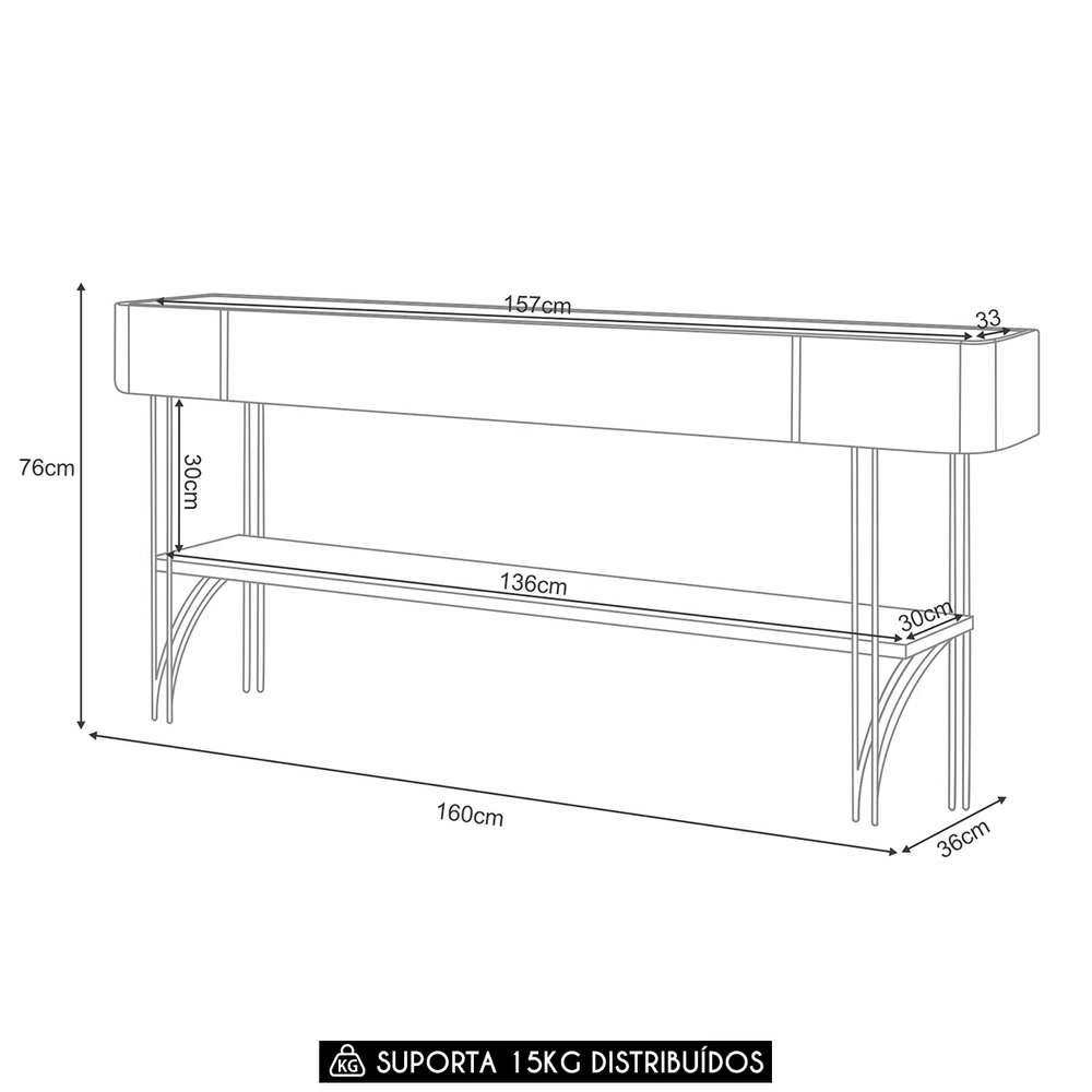 Aparador de Sala com Prateleira Vivant Off/Castanho - HB Móveis