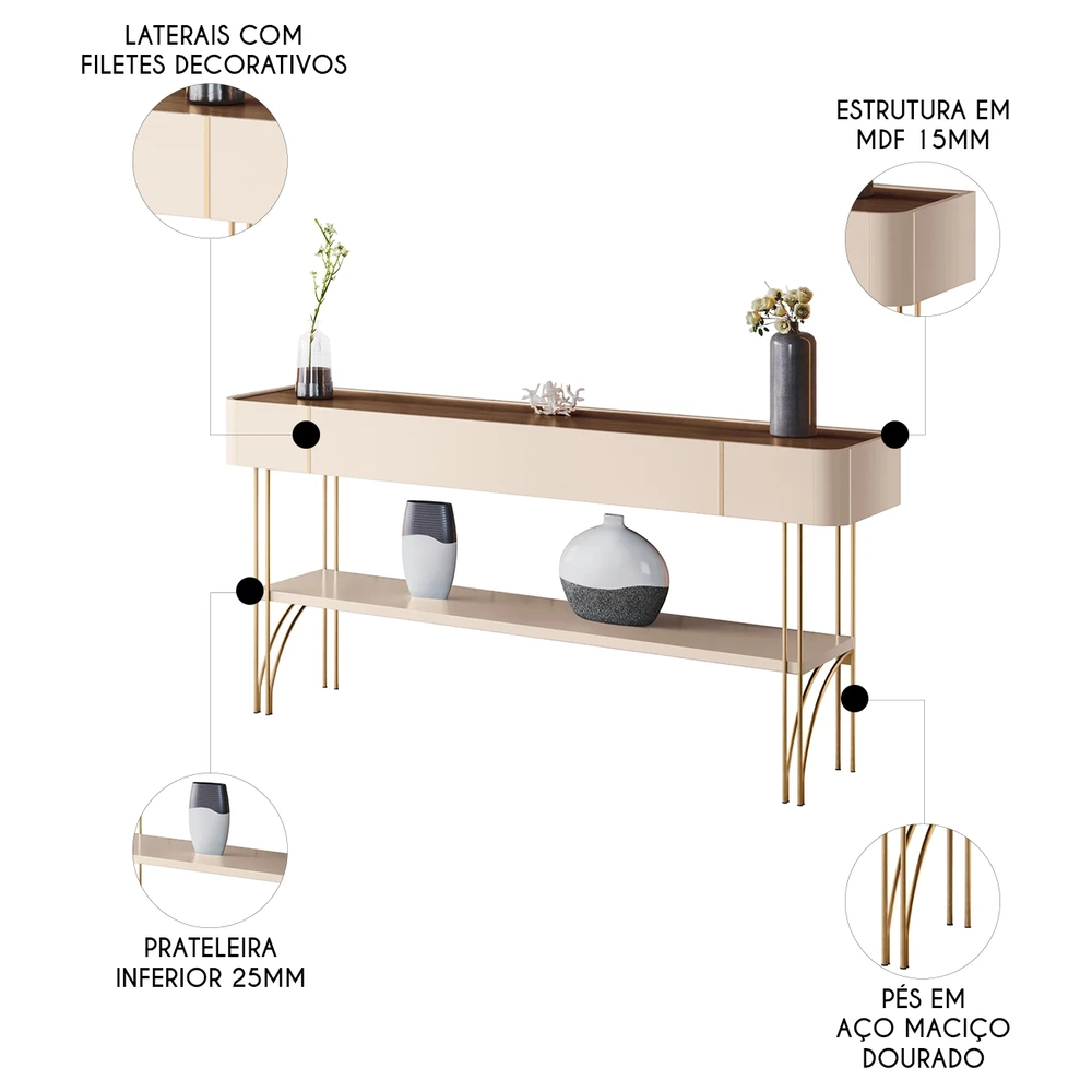 Aparador de Sala com Prateleira Vivant Off/Castanho - HB Móveis