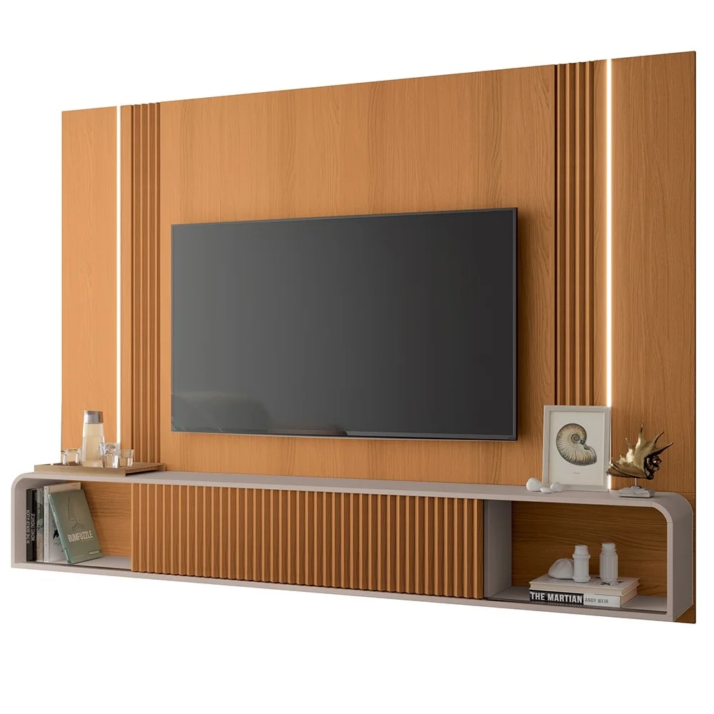 Painel TV 85 Pol Empire e Mesa de Centro Cadenza Off/Cinamomo - HB Móveis