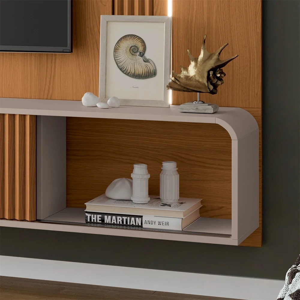 Painel TV 85 Pol Empire e Mesa de Centro Cadenza Off/Cinamomo - HB Móveis