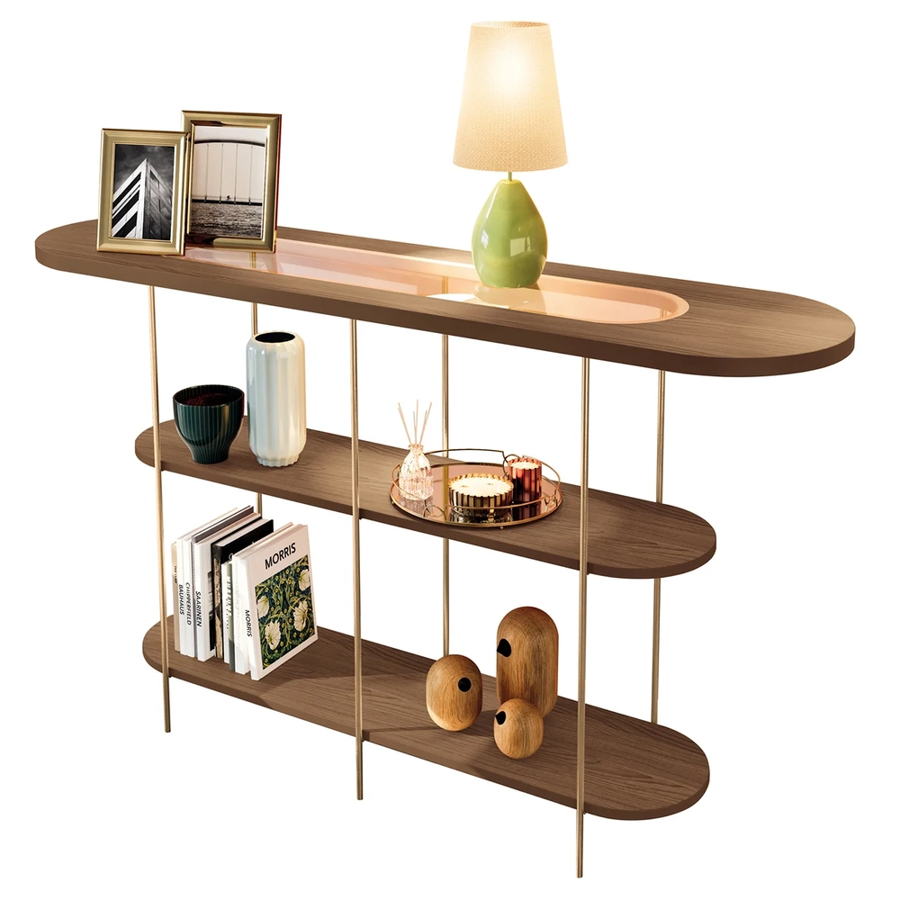 Aparador de Sala com Prateleiras Pé Metal Infinity Castanho - HB Móveis