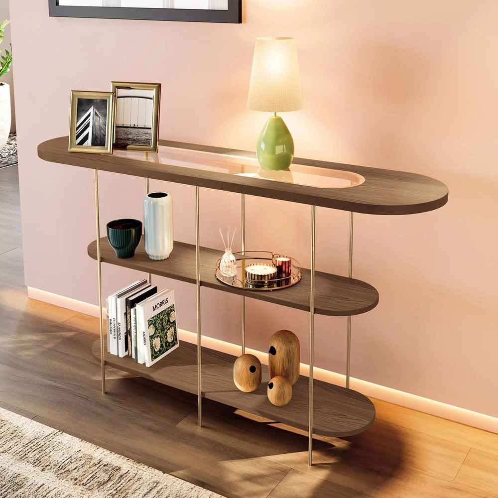 Aparador de Sala com Prateleiras Pé Metal Infinity Castanho - HB Móveis