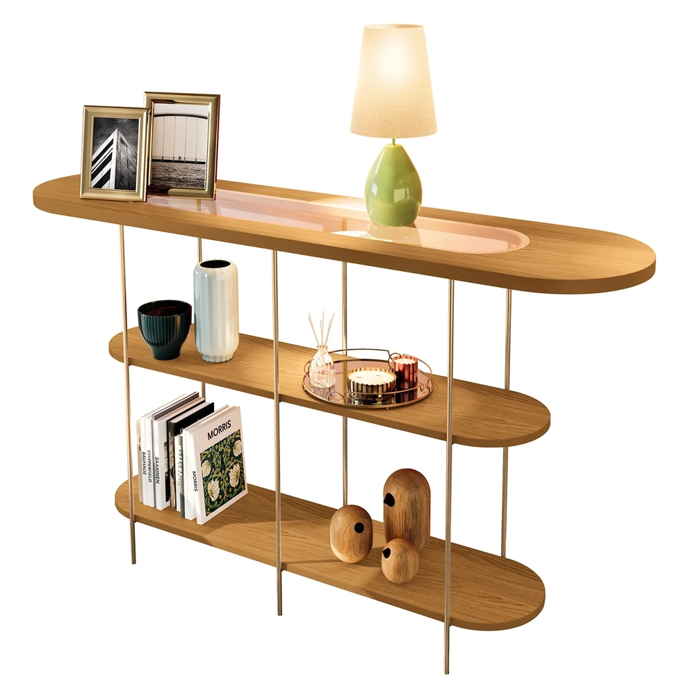 Aparador de Sala com Prateleiras Pé Metal Infinity Cinamomo - HB Móveis