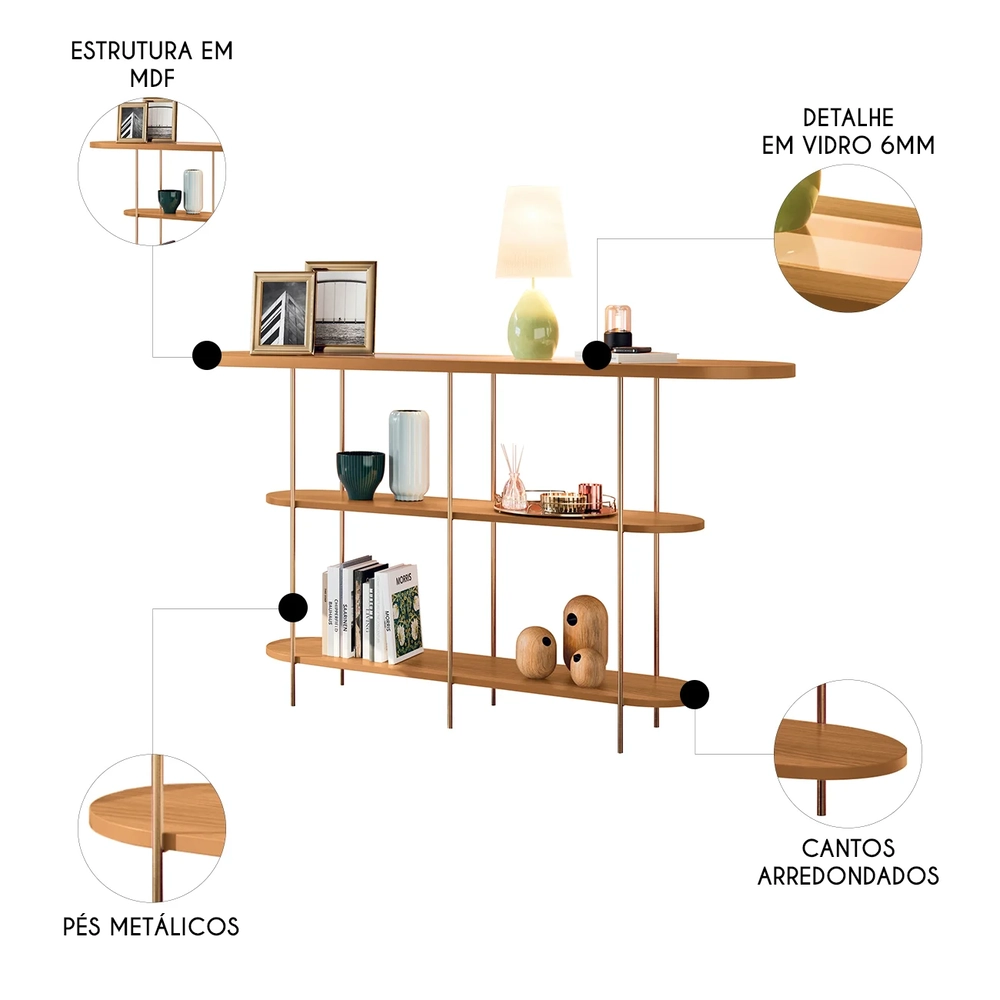 Aparador de Sala com Prateleiras Pé Metal Infinity Cinamomo - HB Móveis