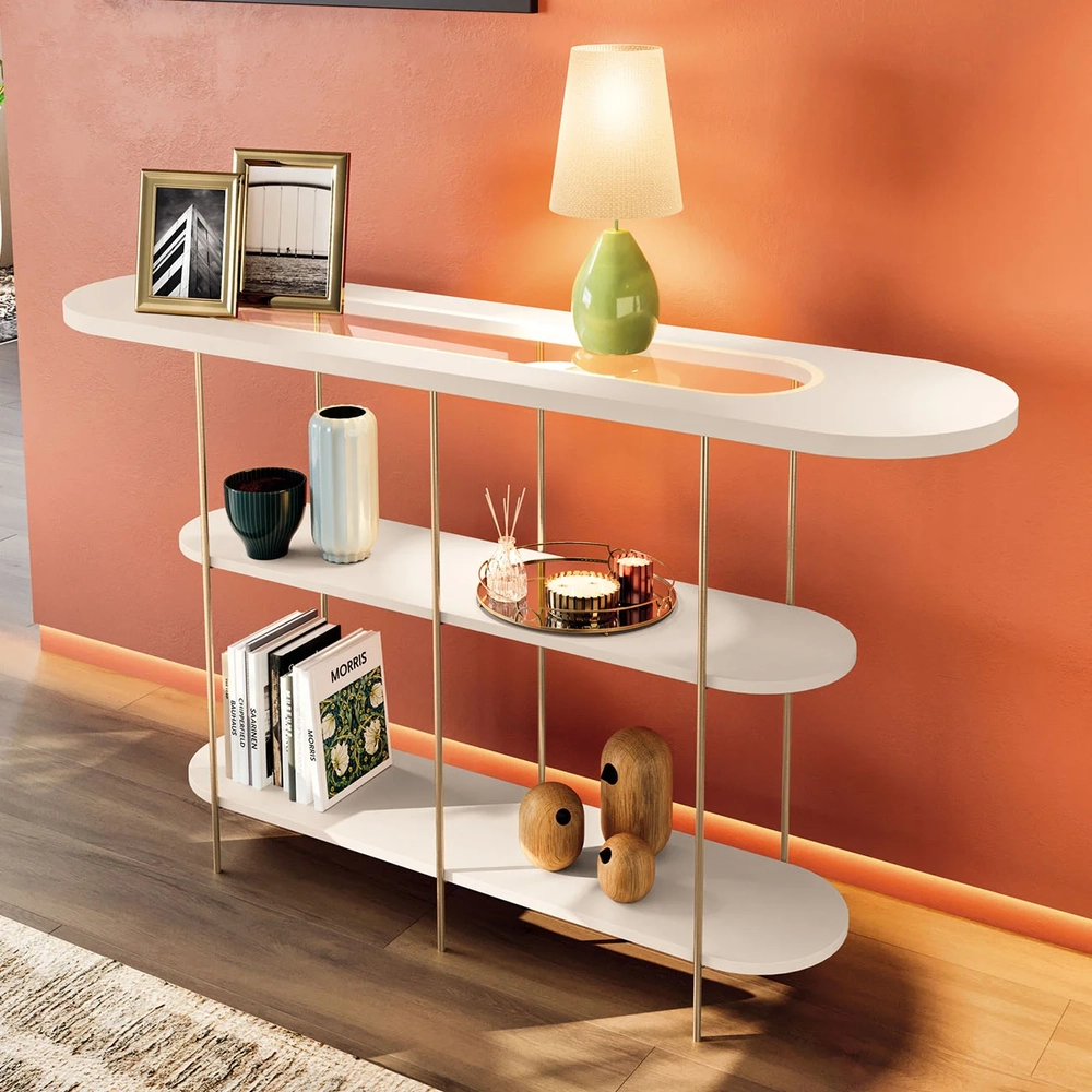 Aparador de Sala com Prateleiras Pé Metal Infinity Off White - HB Móveis