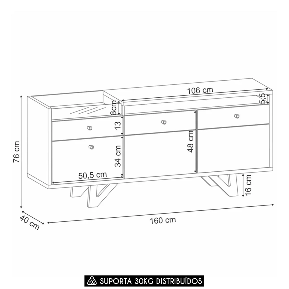 Balcão Aparador Buffet 2 Portas Sollare Castanho/Off - HB Móveis