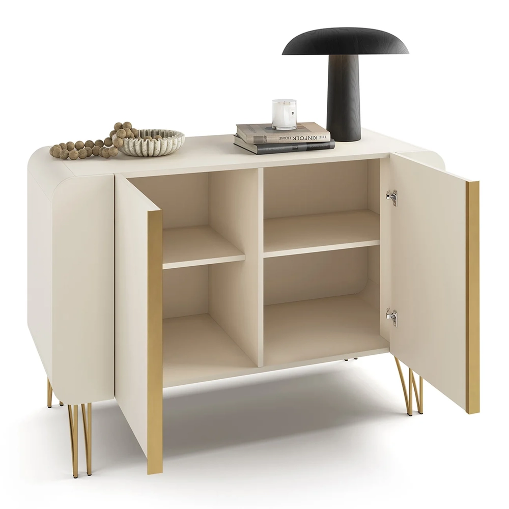 Balcão Aparador Buffet Pé Metal Benvenuto Off White - HB Móveis