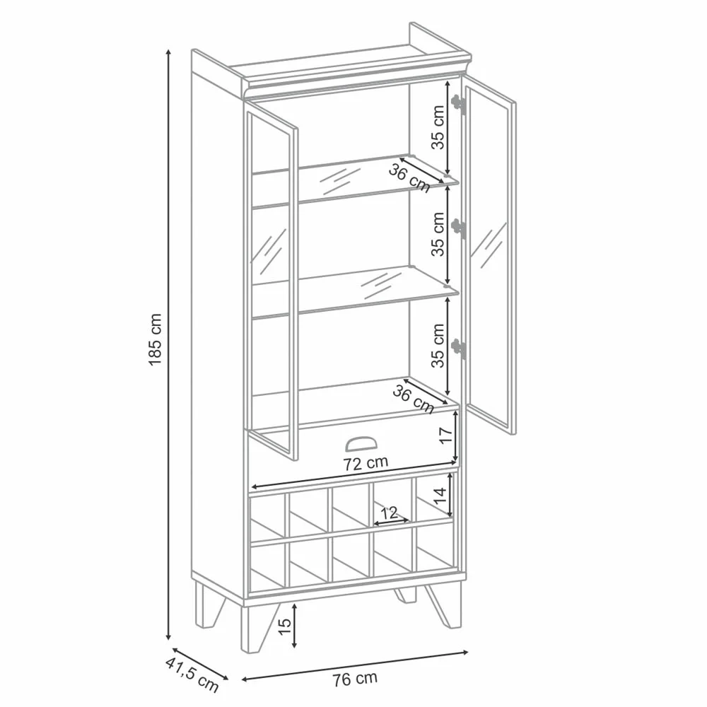 Cristaleira Adega Sala de Jantar Ópera Off White/Cinamomo - HB Móveis