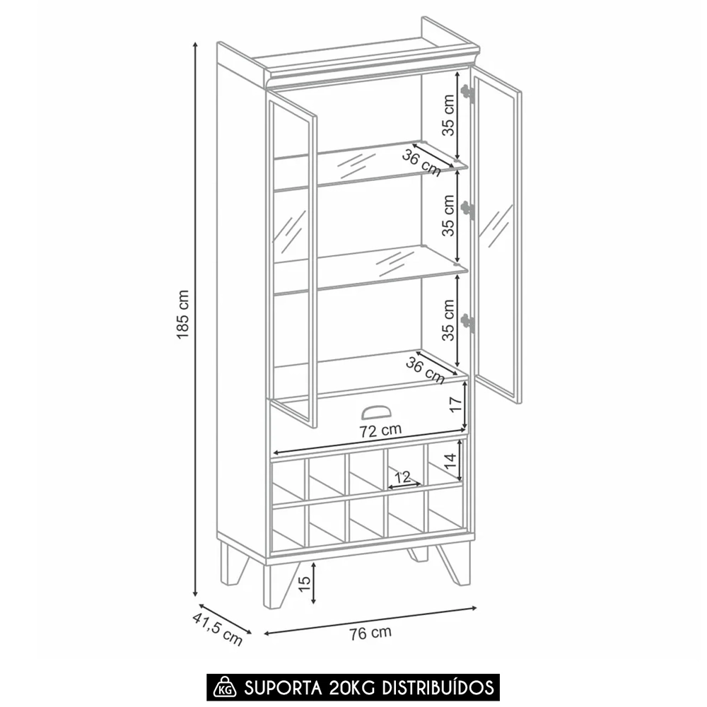 Cristaleira Adega Sala de Jantar Ópera Off/Castanho - HB Móveis