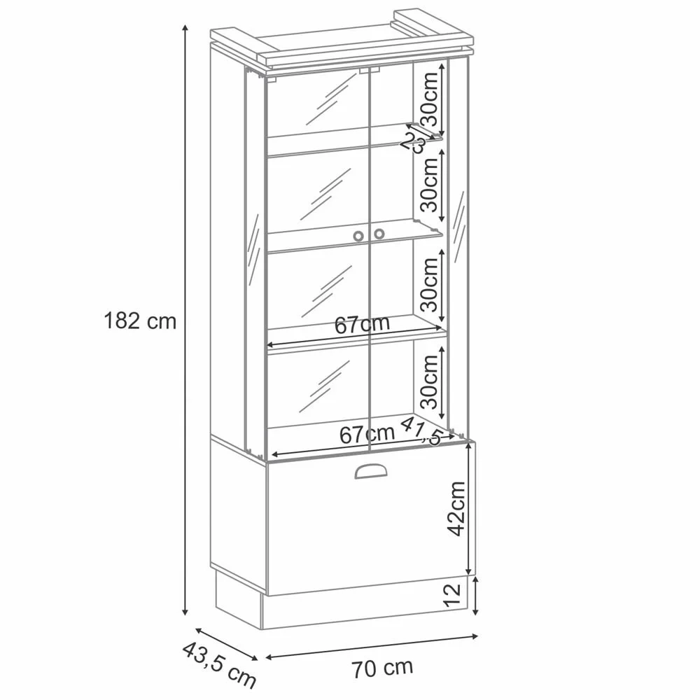 Cristaleira de Vidro com Espelho Aura Off White/Cinamomo - HB Móveis