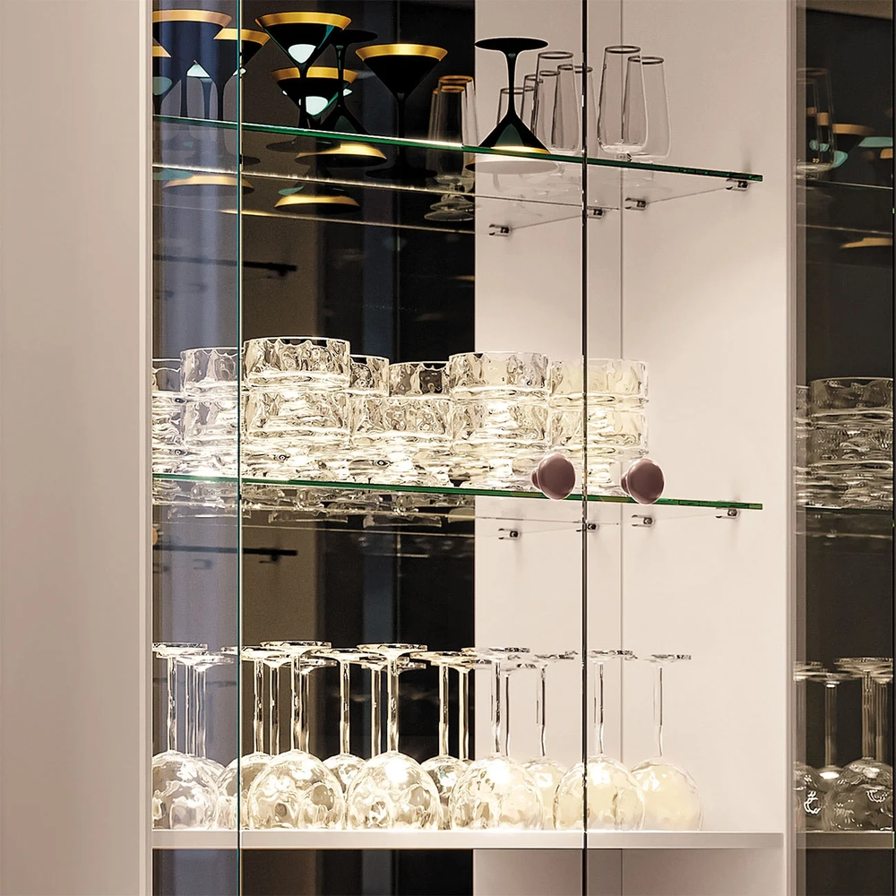 Cristaleira de Vidro com Espelho Aura Off/Castanho - HB Móveis