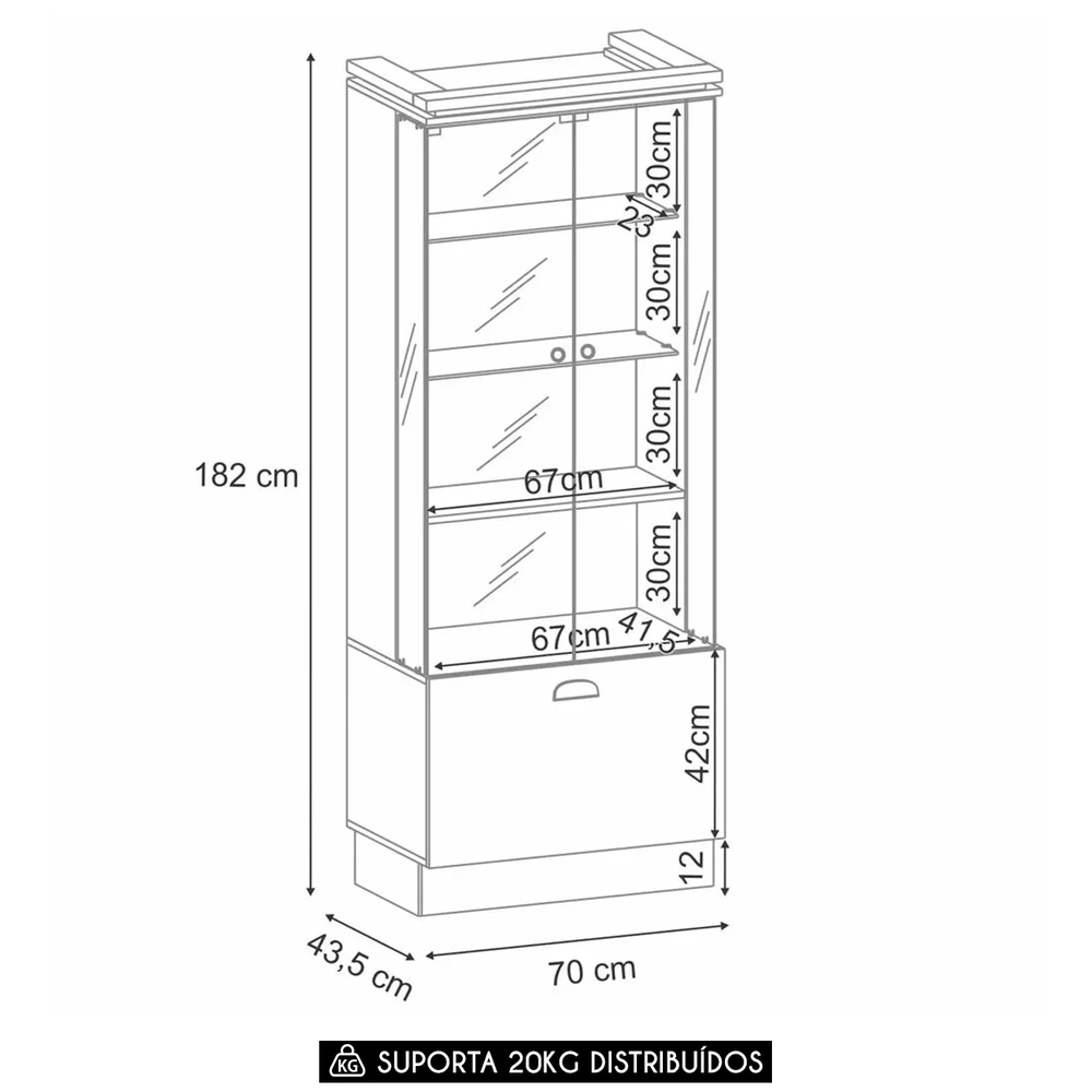 Cristaleira de Vidro com Espelho Aura Off/Castanho - HB Móveis