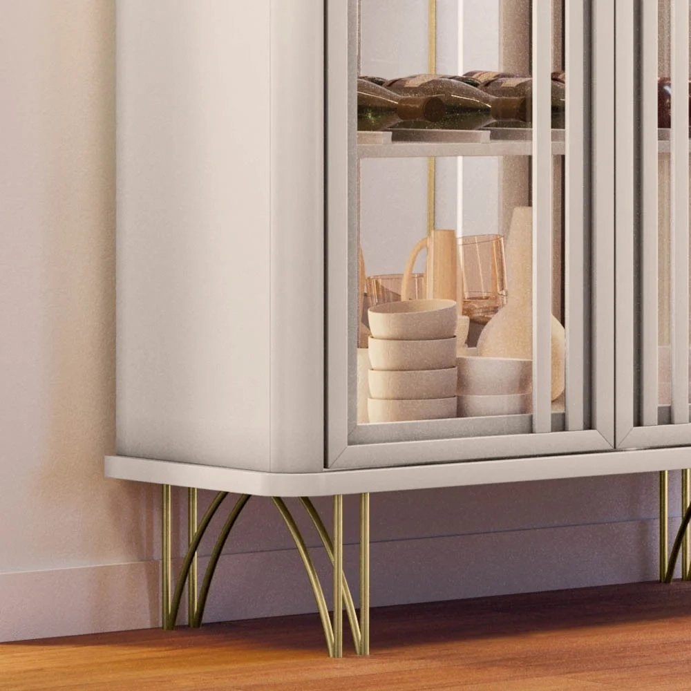 Cristaleira de Vidro com Espelho e LED Évora Off White - HB Móveis