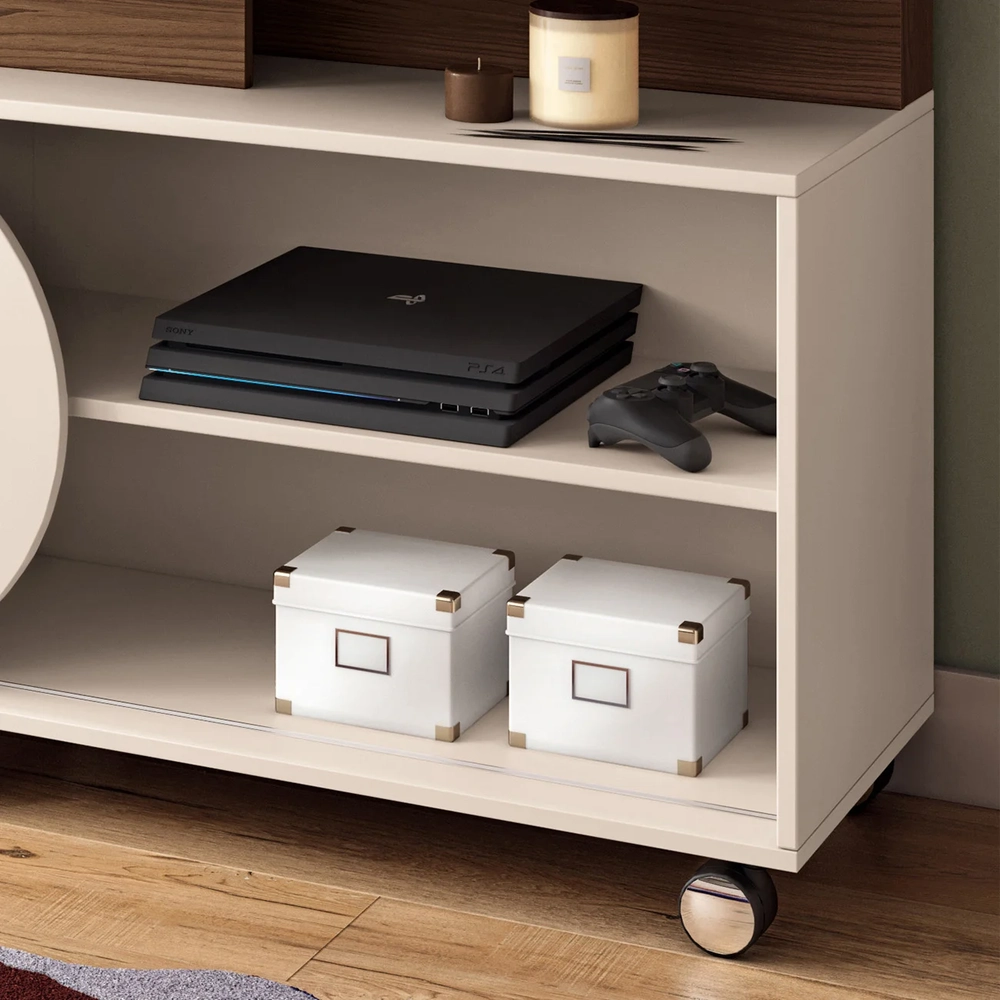 Estante Painel de TV 55 Pol 136cm Órbis Castanho/Off White - HB Móveis