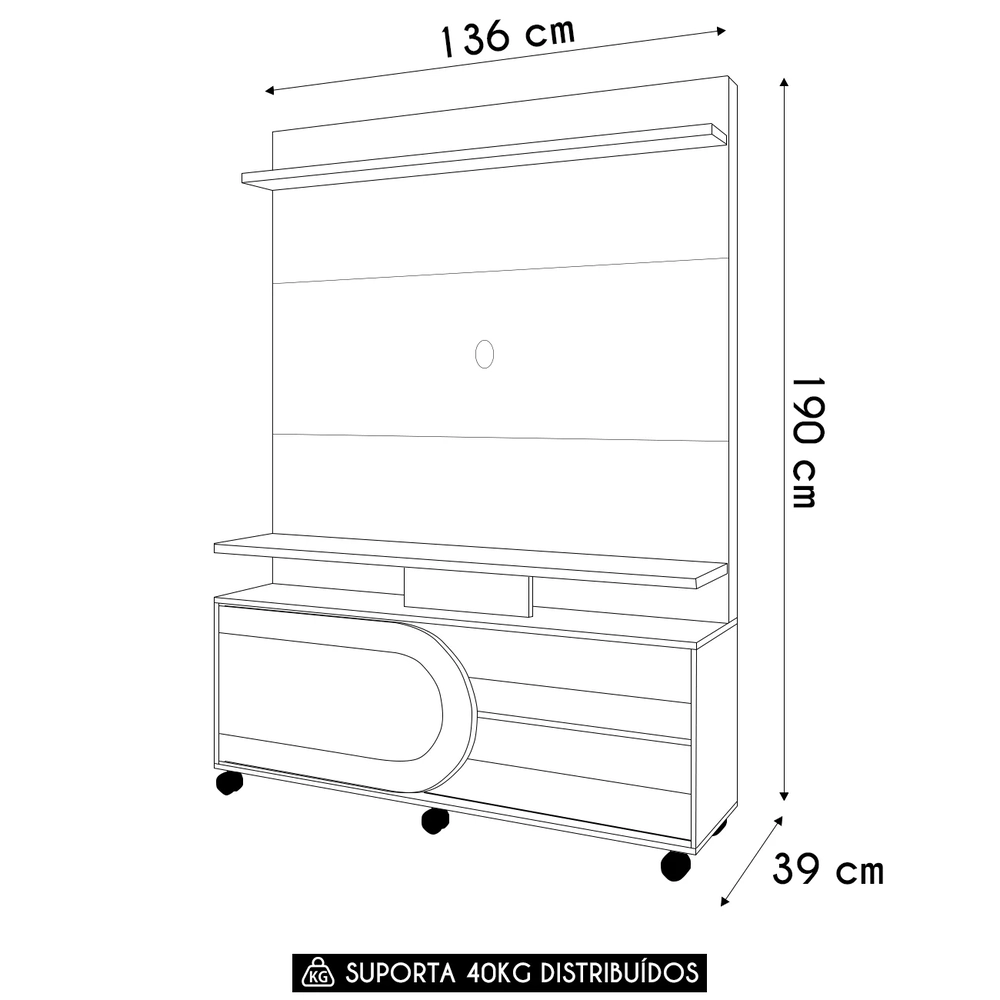 Estante Painel de TV 55 Pol 136cm Órbis Castanho/Off White - HB Móveis