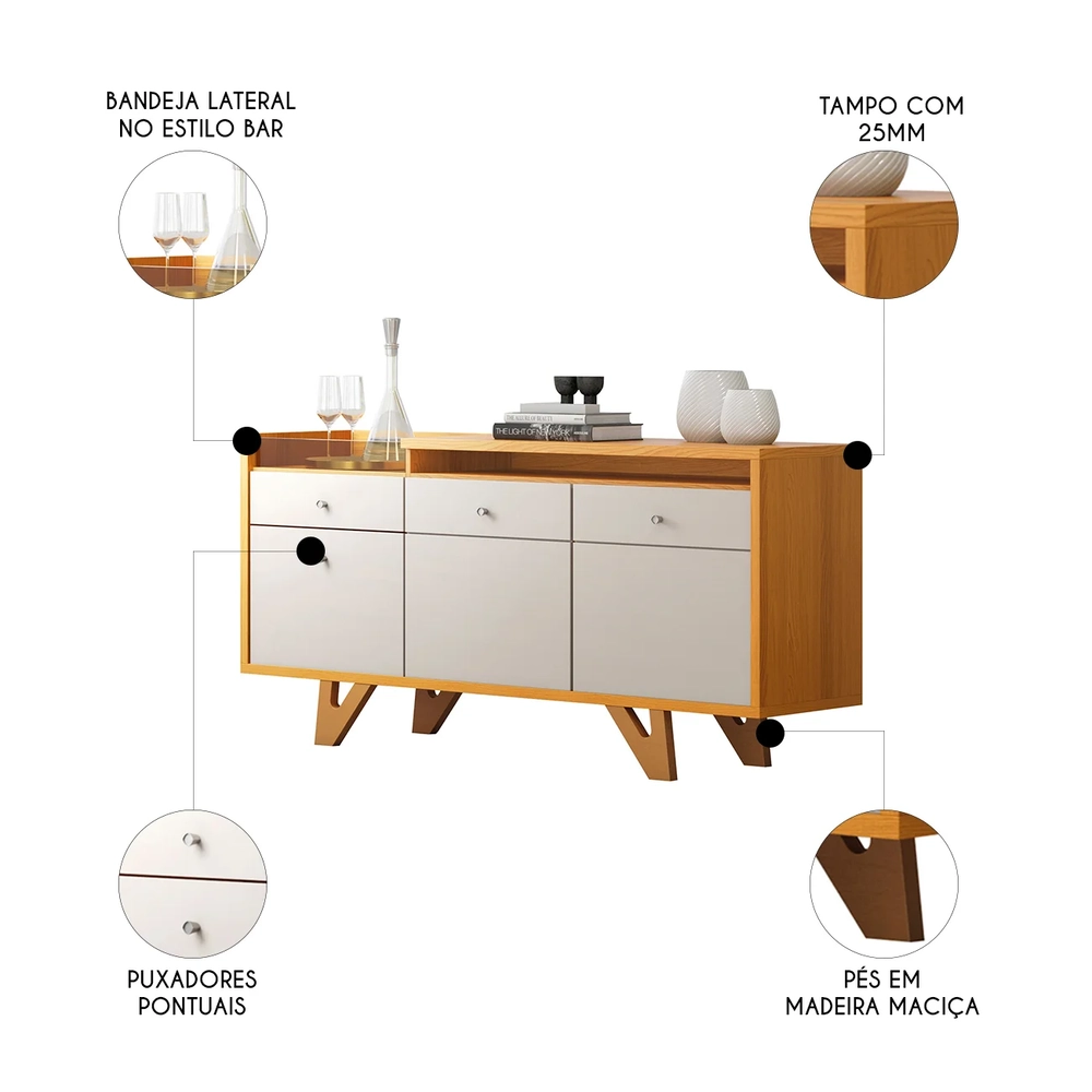 Buffet Aparador Ellora e Cristaleira Órfeo H01 Off/Cinamomo - Mpozenato