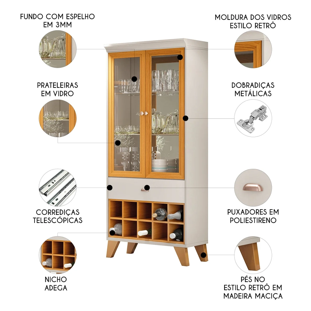 Buffet Aparador Ellora e Cristaleira Órfeo H01 Off/Cinamomo - Mpozenato