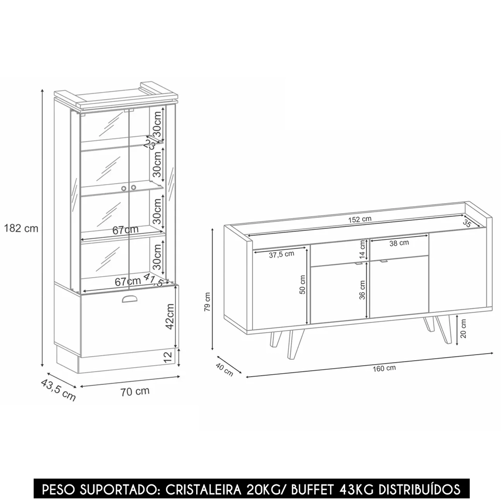 Buffet Aparador Sinfonia e Cristaleira Aruan H01 Off/Castanho - Mpozenato