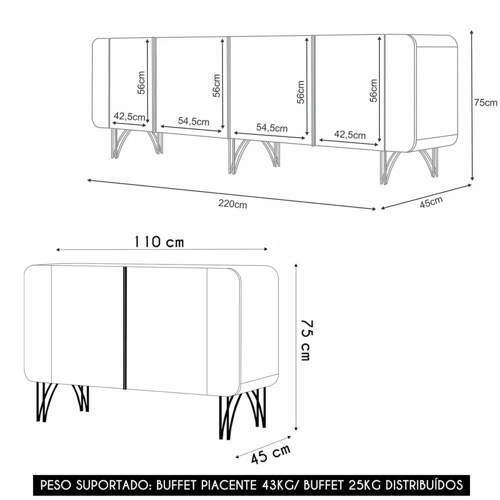 Balcão Aparador Buffet Piacente e Benvy H01 Off White - Mpozenato