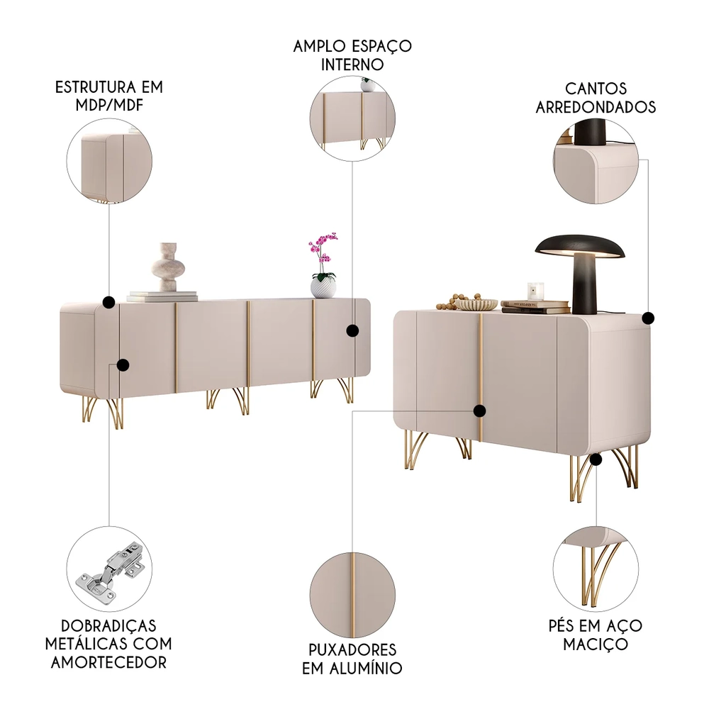 Balcão Aparador Buffet Piacente e Benvy H01 Off White - Mpozenato