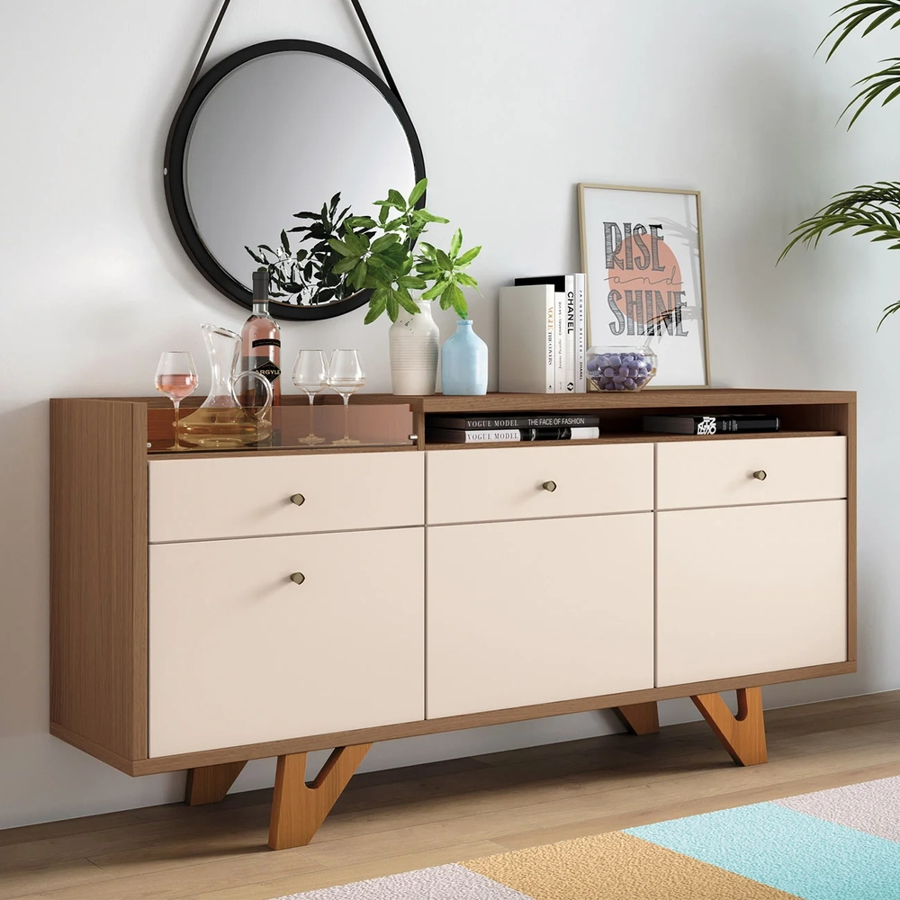 Buffet Aparador Ellora e Cristaleira Órfeo H01 Off/Castanho - Mpozenato