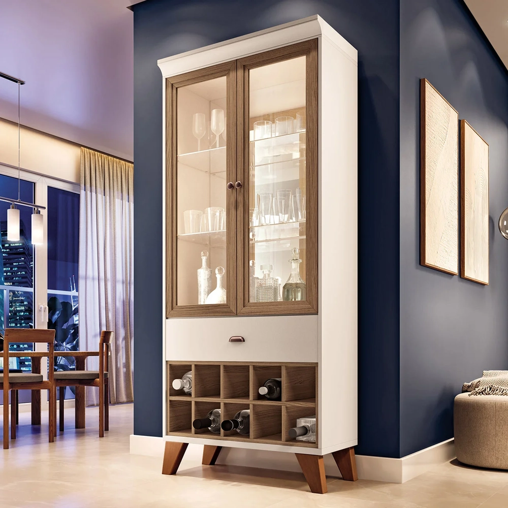 Buffet Aparador Sollare e Cristaleira Ópera Off/Castanho - HB Móveis