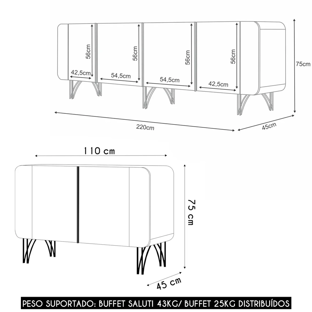 Balcão Aparador Buffet Saluti e Benvenuto Off White - HB Móveis
