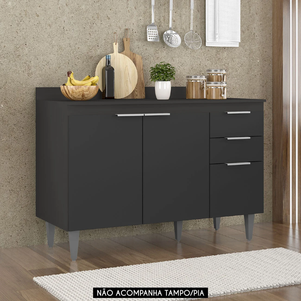 Balcão Para Pia 120cm Sem Tampo Pérola Z34 Preto - Mpozenato